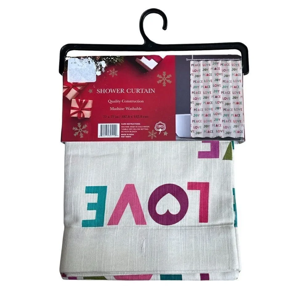 Joy Peace Love Holiday Shower Curtain 72” x 72” NWT